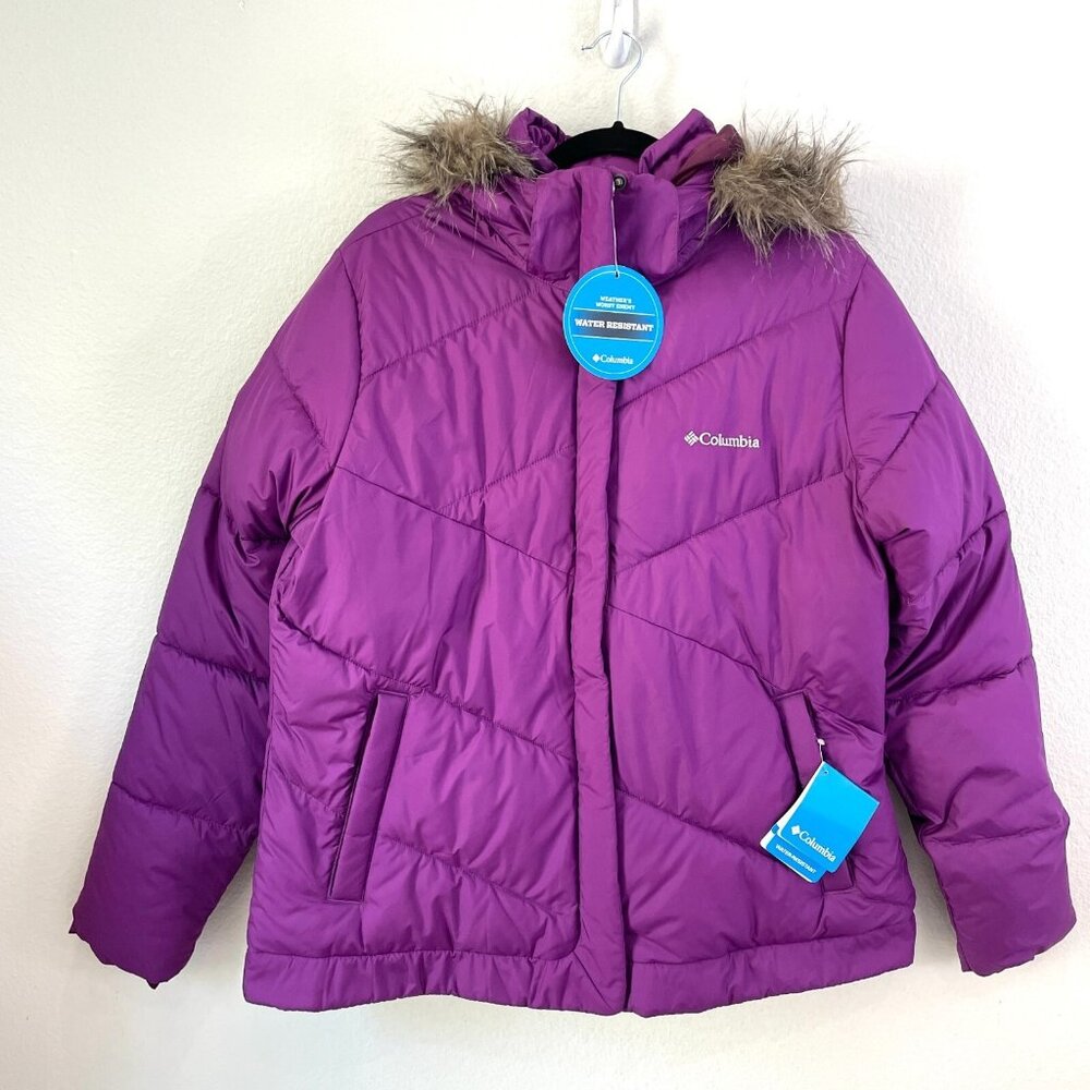 NEW $150 Columbia Womens XL Purple Water Resistant Hooded‎ Puffer Jacket Coat